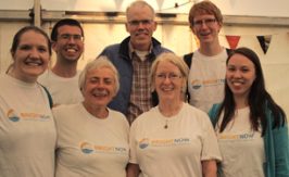 Operation Noah volunteers in "Bright Now" T-shirts with Bill McKibben.